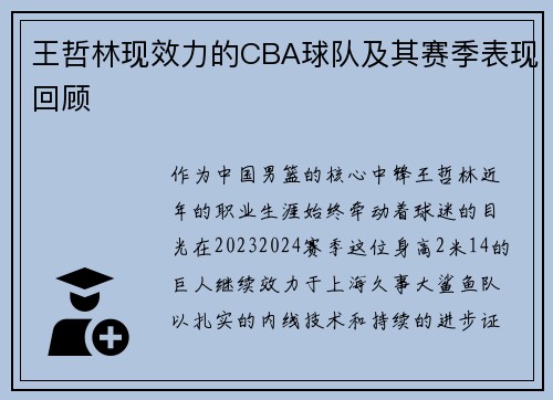 王哲林现效力的CBA球队及其赛季表现回顾